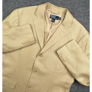 Polo Ralph Lauren Blazer Men's Large Linen Beige Y2K Vintage Jacket